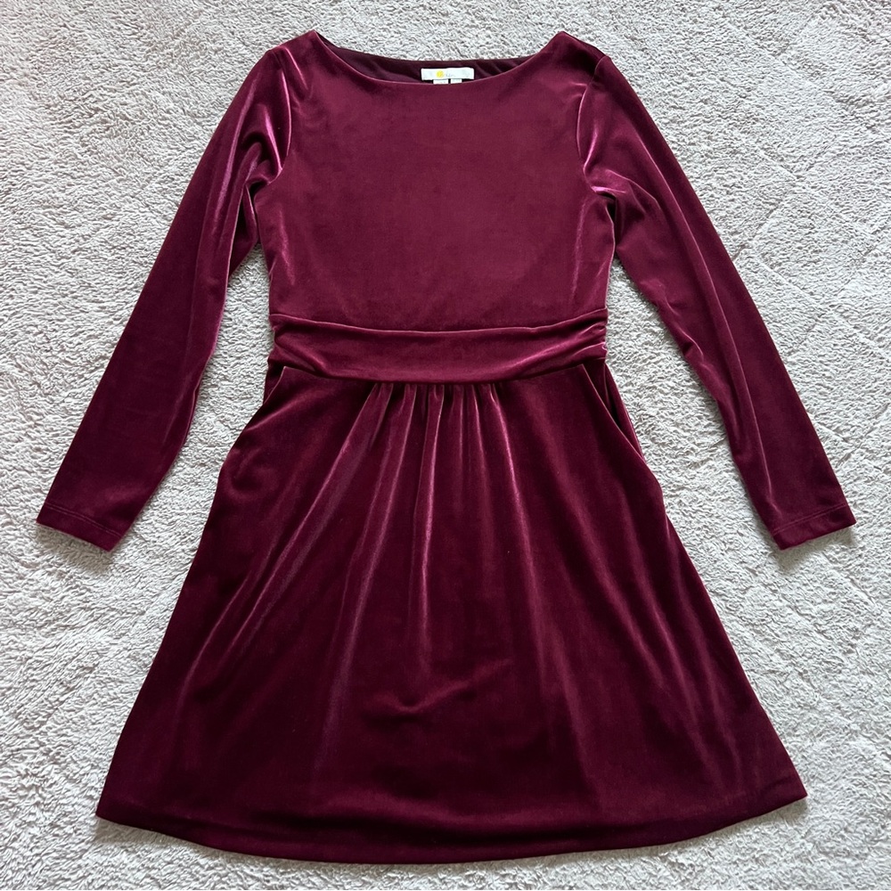 Boden Abigail Stretch Fit & Flare Velour Dress Preppy Whimsical Homecoming Sz 6P
